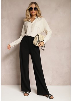 Czarne Szerokie Spodnie High Waist z Lnu i Wiskozy Apoises ze sklepu renee.pl w kategorii Spodnie damskie - zdjęcie 179896389