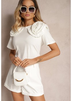 Biały T-shirt z Bawełny Wykończony Ozdobnymi Elementami Kililena ze sklepu renee.pl w kategorii Bluzki damskie - zdjęcie 179899389