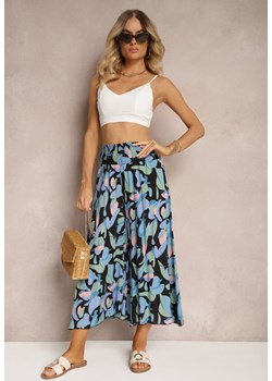 Czarno-Niebieskie Spodnie z Wiskozy High Waist z Gumką w Pasie Alaqinta ze sklepu renee.pl w kategorii Spodnie damskie - zdjęcie 179900307
