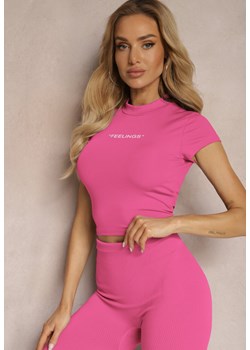 Fuksjowy Krótki T-shirt o Dopasowanym Fasonie Ozdobiony Napisem Haliana ze sklepu renee.pl w kategorii Bluzki damskie - zdjęcie 179902487