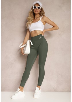 Ciemnozielone Legginsy High Waist z Gumką w Pasie Cloen ze sklepu renee.pl w kategorii Spodnie damskie - zdjęcie 179903058