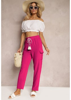 Fuksjowe Spodnie High Waist o Kroju Bojówek z Kieszeniami Wykończone Gumką w Pasie Efiene ze sklepu renee.pl w kategorii Spodnie damskie - zdjęcie 179904306