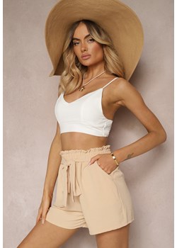 Beżowe Szorty High Waist o Luźnym Kroju z Gumką w Talii i Regulowanym Troczkiem Tiamatissa ze sklepu renee.pl w kategorii Szorty - zdjęcie 179908866