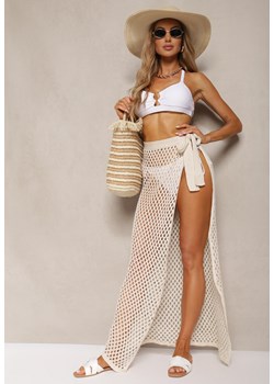 Beżowa Ażurowa Spódnica High Waist Wiązana z Boku w Pasie Vikiarria ze sklepu renee.pl w kategorii Spódnice - zdjęcie 179911507