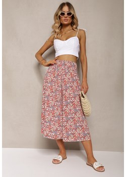 Różowe Szerokie Spodnie Culotte High Waist z Gumką w Talii Vikiisona ze sklepu renee.pl w kategorii Spodnie damskie - zdjęcie 179912519