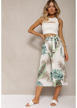 Biało-Zielone Plisowane Spodnie z Szerokimi Nogawkami High Waist z Gumką w Talii Alfia ze sklepu renee.pl w kategorii Spodnie damskie - zdjęcie 179912586