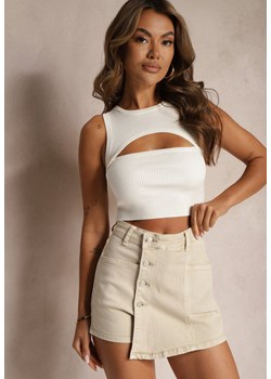 Beżowe Denimowe Szorty Imitujące Spódnicę z Bawełny High Waist Nellmina ze sklepu renee.pl w kategorii Szorty - zdjęcie 179915095