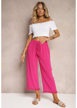 Fuksjowe Szerokie Spodnie High Waist z Gumką w Pasie Jolfea ze sklepu renee.pl w kategorii Spodnie damskie - zdjęcie 179915956