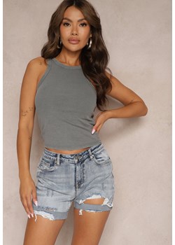 Jasnoniebieskie Casualowe Jeansowe Szorty z Bawełny High Waist Ozdobione Przetarciami Vimandris ze sklepu renee.pl w kategorii Szorty - zdjęcie 179916646