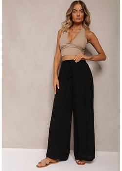 Czarne Szerokie Spodnie High Waist z Gumką w Talii Ilnena ze sklepu renee.pl w kategorii Spodnie damskie - zdjęcie 179918057