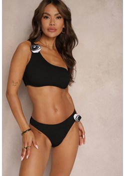 Czarne Bikini 2-Częściowe Asymetryczny Stanik i Majtki z Aplikacjami Kwiatu Namsilea ze sklepu renee.pl w kategorii Stroje kąpielowe - zdjęcie 179918086