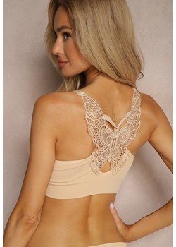 Beżowy Biustonosz w Typie Sportowego Topu z Koronką Nevenelle - id: V2958-42-BEIGE - marki Renee - 179920908 Beżowy Biustonosz w Typie Sportowego Topu z Koronką Nevenelle ze sklepu renee.pl w kategorii Biustonosze - zdjęcie 179920908