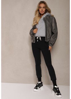 Czarne Spodnie z Dodatkiem Bawełny High Waist Wiązane w Pasie Nirinne ze sklepu renee.pl w kategorii Jeansy damskie - zdjęcie 179924355