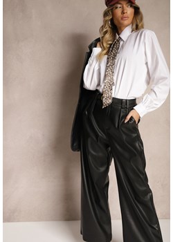 Czarne Szerokie Spodnie z Imitacji Skóry High Waist z Paskiem z Klamrą Labora ze sklepu renee.pl w kategorii Spodnie damskie - zdjęcie 179924517
