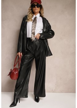 Czarne Szerokie Spodnie z Imitacji Skóry High Waist z Paskiem z Klamrą Labora ze sklepu renee.pl w kategorii Spodnie damskie - zdjęcie 179924518