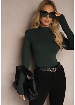 Zielona Bawełniana Bluzka Typu Longsleeve z Półgolfem Riata ze sklepu renee.pl w kategorii Bluzki damskie - zdjęcie 179925327