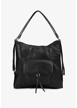 Czarna Torebka Typu Shopper z Regulowaną Rączką i Ozodbną Kieszonką z Klamerką Erilie ze sklepu renee.pl w kategorii Torby Shopper bag - zdjęcie 179925358