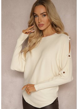 Beżowy Sweter z Wiskozą Ozdobiony Wycięciami na Rękawach Evathia ze sklepu renee.pl w kategorii Swetry damskie - zdjęcie 179927226