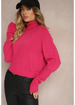Fuksjowy Luźny Golf o Klasycznym Fasonie z Prążkami na Ściągaczach Basum - id: 24K0132983-80-FUSHIA - marki Renee - 179928165 Fuksjowy Luźny Golf o Klasycznym Fasonie z Prążkami na Ściągaczach Basum ze sklepu renee.pl w kategorii Swetry damskie - zdjęcie 179928165