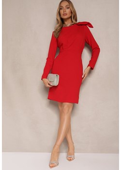 Czerwona Koktajlowa Sukienka o Dopasowanym Kroju z Kokardą na Ramieniu Innathia ze sklepu renee.pl w kategorii Sukienki - zdjęcie 179930636