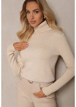 Beżowy Klasyczny Golf z Domieszką Wełny Zoziona ze sklepu renee.pl w kategorii Swetry damskie - zdjęcie 179934407