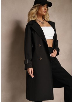 Czarny Dwurzędowy Płaszcz Trencz z Paskiem Ninnolia ze sklepu renee.pl w kategorii Płaszcze damskie - zdjęcie 179934727