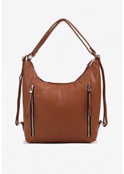 Brązowa Torebka Hobo z Regulowanym Paskiem i Kieszeniami z Ozdobnymi Suwakami Sanirael ze sklepu renee.pl w kategorii Torby Shopper bag - zdjęcie 179937047
