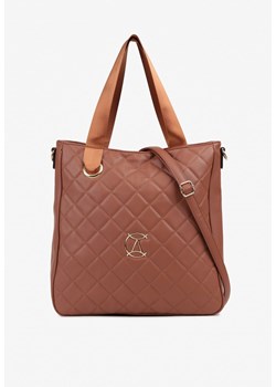 Brązowa Duża Torebka Pikowana Ozdobiona Aplikacją z Regulowanym Paskiem Reriora ze sklepu renee.pl w kategorii Torby Shopper bag - zdjęcie 179937059