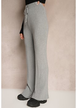 Szare Szerokie Spodnie z Bawełną High Waist Emarisa ze sklepu renee.pl w kategorii Spodnie damskie - zdjęcie 179938728