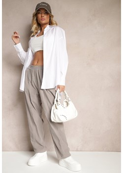 Szare Bawełniane Spodnie High Waist w Klasycznym Stylu Arivora ze sklepu renee.pl w kategorii Spodnie damskie - zdjęcie 179942379