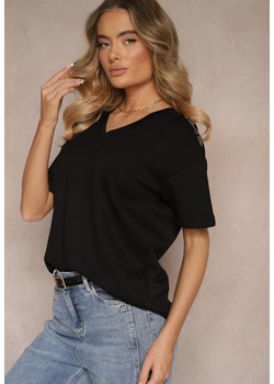 Czarny T-shirt z Dekoltem w Serek Fonellea ze sklepu renee.pl w kategorii Bluzki damskie - zdjęcie 179944628