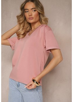 Różowy T-shirt z Dekoltem w Serek Fonellea ze sklepu renee.pl w kategorii Bluzki damskie - zdjęcie 179944638
