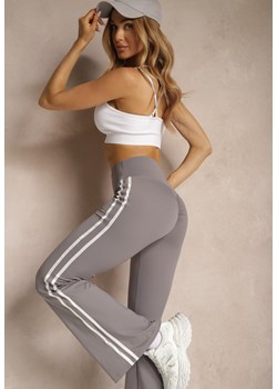 Szare Legginsy Flare High Waist z Marszczeniem i Lampasami Kirsena ze sklepu renee.pl w kategorii Spodnie damskie - zdjęcie 179946089