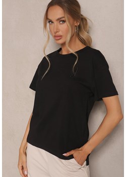 Czarny T-shirt z Dłuższym Tyłem Zdobiony Haftem Ninilla ze sklepu renee.pl w kategorii Bluzki damskie - zdjęcie 179947096