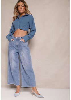 Niebieskie Jeansy Szwedy High Waist Zdobione Przeszyciem Wzdłuż Nogawki Pleffia ze sklepu renee.pl w kategorii Jeansy damskie - zdjęcie 179947716