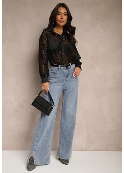 Czarna Koszula z Ażurowej Tkaniny z Kieszeniami Terista ze sklepu renee.pl w kategorii Koszule damskie - zdjęcie 179950876