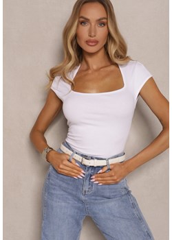Biały T-shirt z Wiskozą o Dopasowanym Kroju z Kwadratowym Dekoltem Alathia ze sklepu renee.pl w kategorii Bluzki damskie - zdjęcie 179950925
