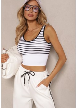 Czarno-Biały Tank Top z Prążkowanego Materiału w Print w Paski Sesarila ze sklepu renee.pl w kategorii Bluzki damskie - zdjęcie 179951538