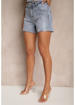 Niebieskie Szorty Jeansowe High Waist z Cyrkoniowym Zdobieniem Ulamira ze sklepu renee.pl w kategorii Szorty - zdjęcie 179951876