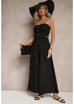 Czarne Szerokie Spodnie High Waist z Szeroką Gumą w Pasie Korissele ze sklepu renee.pl w kategorii Spodnie damskie - zdjęcie 179953098