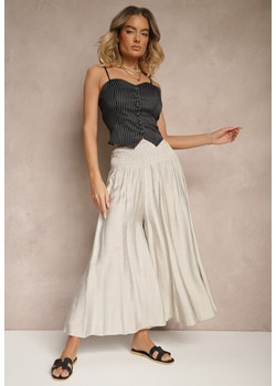 Jasnoszare Spodnie o Szerokim Kroju Kuloty High Waist o Długości 7/8 Ulanova ze sklepu renee.pl w kategorii Spodnie damskie - zdjęcie 179953168