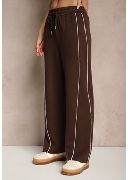 Brązowe Spodnie Dresowe z Bawełną o Szerokim Kroju High Waist z Paskami Salliara ze sklepu renee.pl w kategorii Spodnie damskie - zdjęcie 179953916