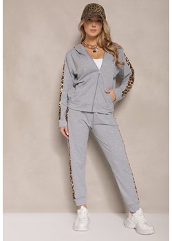 Szary Komplet Dresowy z Bluzą i Spodniami Zdobionymi Panterką Tirhiris ze sklepu renee.pl w kategorii Dresy damskie - zdjęcie 179954438