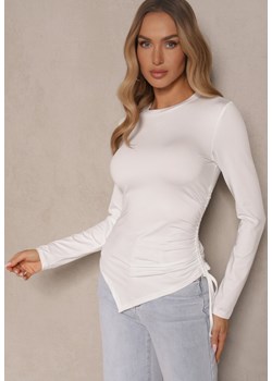 Biała Bluzka Longsleeve z Wiskozą o Asymetrycznym Kroju ze Ściągaczem Zepilda ze sklepu renee.pl w kategorii Bluzki damskie - zdjęcie 179957305