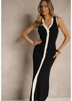 Czarna Sukienka Bodycon z Wiskozą Ozdobiona Guzikami Lisaloria ze sklepu renee.pl w kategorii Sukienki - zdjęcie 179957588