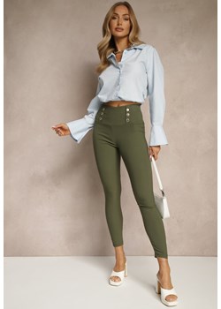 Ciemnozielone Legginsy High Waist z Ozdobnymi Guzikami Kolowenia ze sklepu renee.pl w kategorii Spodnie damskie - zdjęcie 179959539