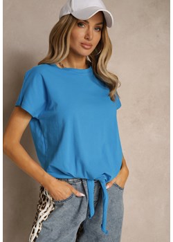 Jasnoniebieski Bawełniany T-shirt Wiązany u Dołu Sunalina ze sklepu renee.pl w kategorii Bluzki damskie - zdjęcie 179961756