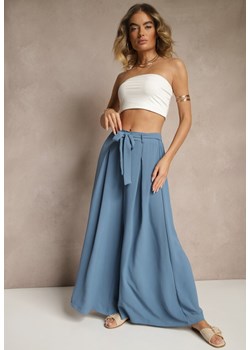 Niebieskie Spodnie z Bawełną o Szerokim Kroju High Waist z Paskiem Iveleldi ze sklepu renee.pl w kategorii Spodnie damskie - zdjęcie 179961906
