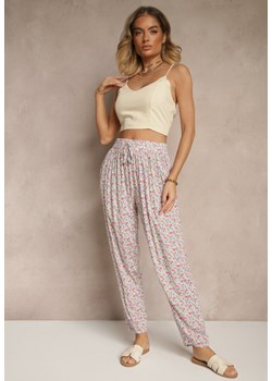 Białe Spodnie z Wiskozy High Waist w Kwiatowy Wzór Liosena ze sklepu renee.pl w kategorii Spodnie damskie - zdjęcie 179964075