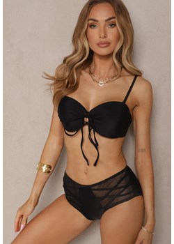 Czarne Bikini Biustonosz i Majtki Figi High Waist z Siateczkowymi Zdobieniami Kinovia ze sklepu renee.pl w kategorii Stroje kąpielowe - zdjęcie 179969778